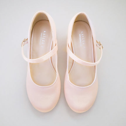 Girls Satin Mary Jane Block Heel