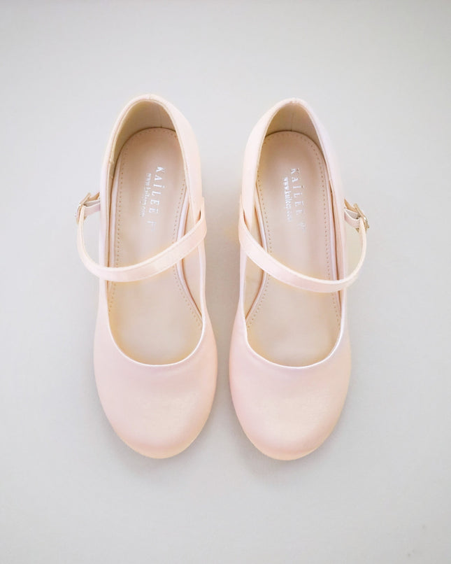 Girls Satin Mary Jane Block Heel