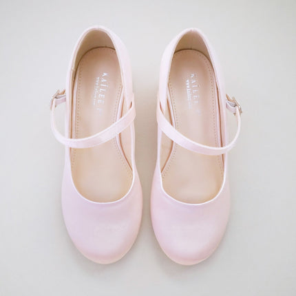 Girls Satin Mary Jane Block Heel