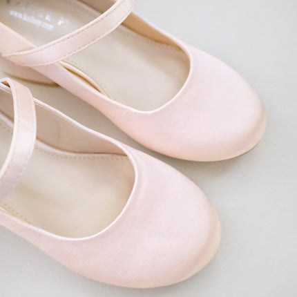 Girls Satin Mary Jane Block Heel