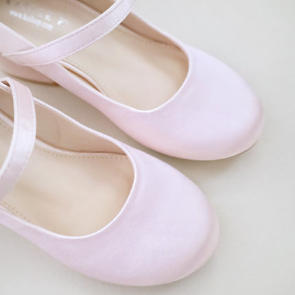 Girls Satin Mary Jane Block Heel