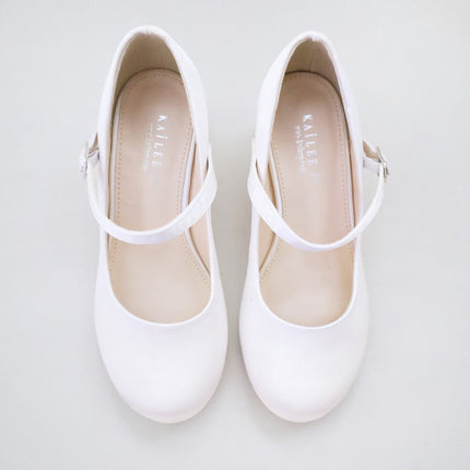 Girls Satin Mary Jane Block Heel