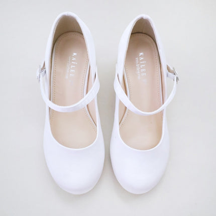 Girls Satin Mary Jane Block Heel