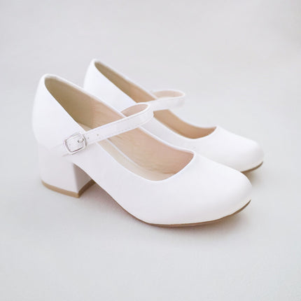 Girls Satin Mary Jane Block Heel