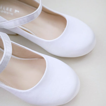 Girls Satin Mary Jane Block Heel