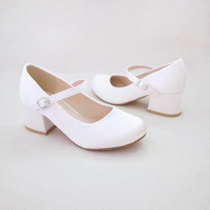 Girls Satin Mary Jane Block Heel