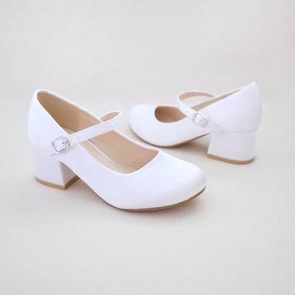 Girls Satin Mary Jane Block Heel