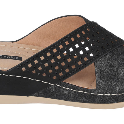 Isabella Black Wedge Sandals