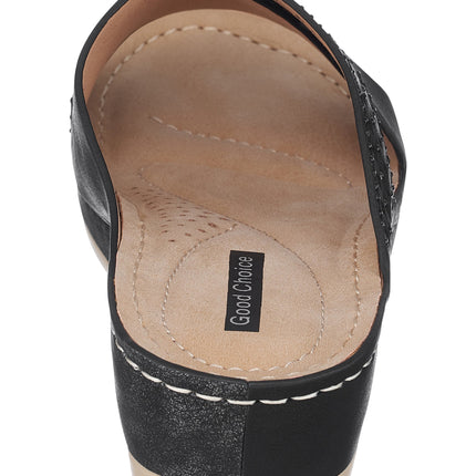 Isabella Black Wedge Sandals