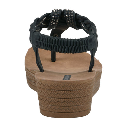 Women's Ivana Black Embellished Cross Strap Wedge Sandals