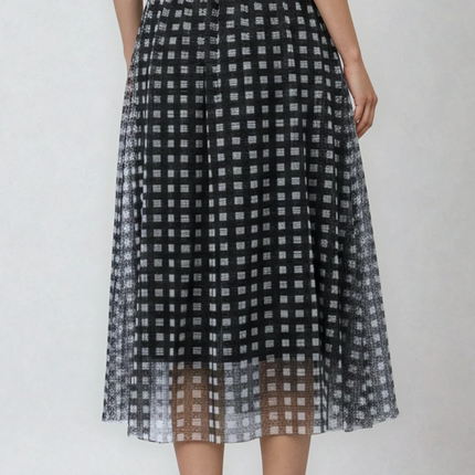 Plaid Tulle Midi Skirt
