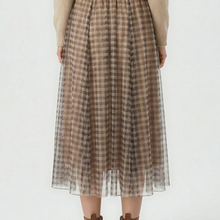 Plaid Tulle Midi Skirt