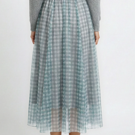 Plaid Tulle Midi Skirt