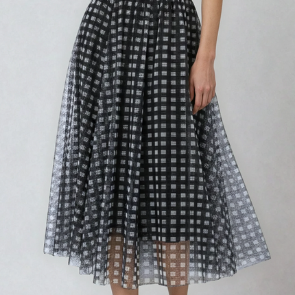 Plaid Tulle Midi Skirt