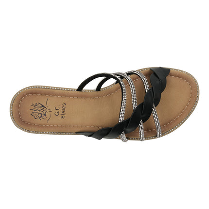 Jolie Black Strappy Embellished Flat Sandals
