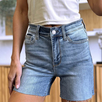Judy Blue Full Size High Waist Raw Hem Denim Women Shorts