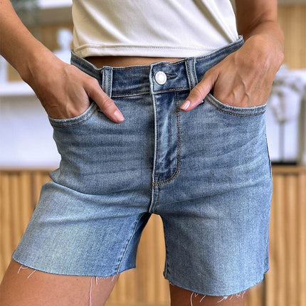 Judy Blue Full Size High Waist Raw Hem Denim Women Shorts
