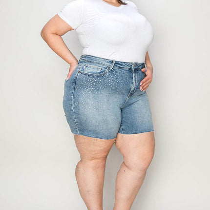 Judy Blue Full Size High Waist Raw Hem Denim Women Shorts