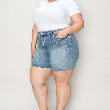 Judy Blue Full Size High Waist Raw Hem Denim Women Shorts