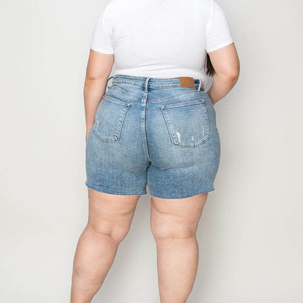 Judy Blue Full Size High Waist Raw Hem Denim Women Shorts