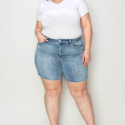 Judy Blue Full Size High Waist Raw Hem Denim Women Shorts