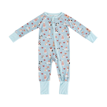 Pups & Kisses (Convertible Zip Footies) - Blue