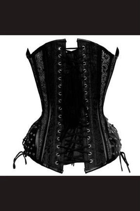 Ladies Black Vegan Leather Goth Tapestry Front Zip w/ Buckles Wire Metal Corset