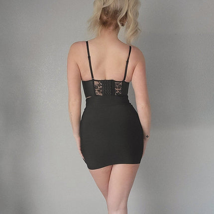 Ladies Black Pvc Vegan Leather Corset with Lace Back Detail