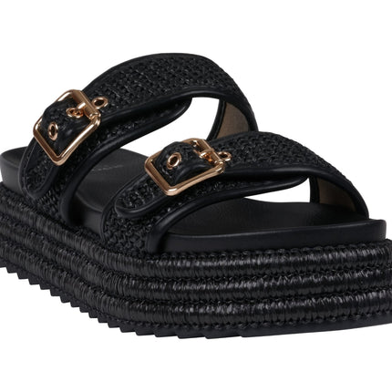 Lorena Black Woven Double Band Slide Platform Sandals