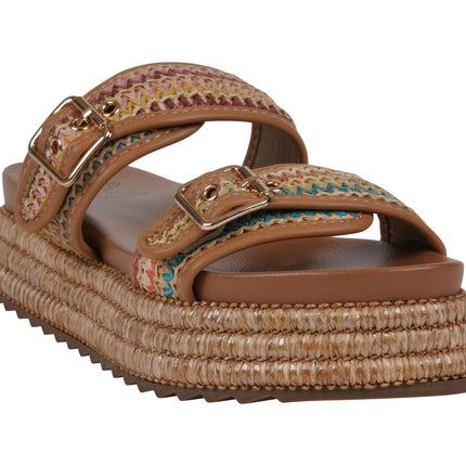 Lorena Multi Woven Double Band Slide Platform Sandals
