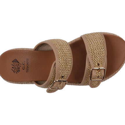 Lorena Natural Woven Double Band Slide Platform Sandals