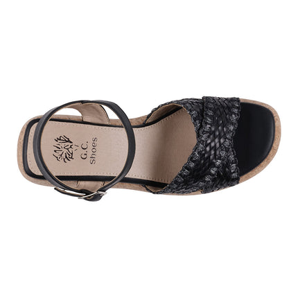Lucy Black Cross Strap Slingback Platform Sandals