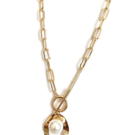 Large Link Necklace with Simulated Pearl