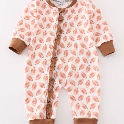 Brown football game day embroidery girl romper