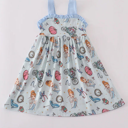 Blue princess print ruffle dress