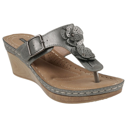 Narbone Pewter Wedge Sandals
