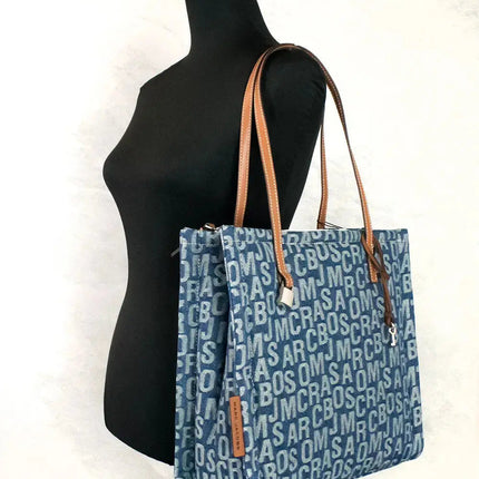 Marc Jacobs The Washed Monogram Denim Grind Canvas Tote