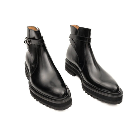 Men's Black Calfskin Buckle Chelsea Boots