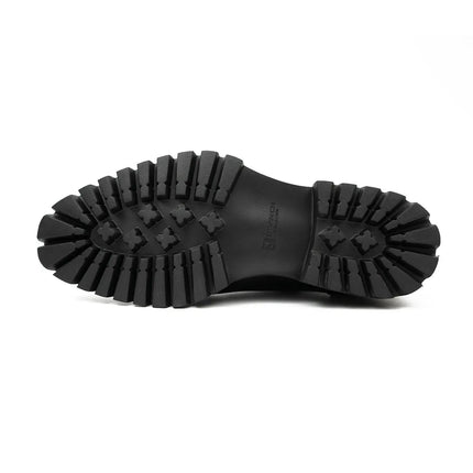 Men's Classic Black Derby Leather Shoes with Lug Sole