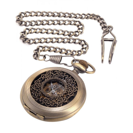 Men's Roman Brass Mechanical Hand Wind Pocket Watch