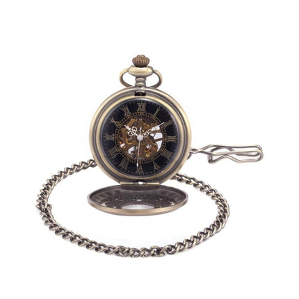 Men's Roman Brass Mechanical Hand Wind Pocket Watch