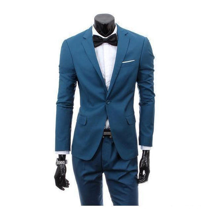 Men's Sea Blue One Button Slim Fit Suit - Three Piece