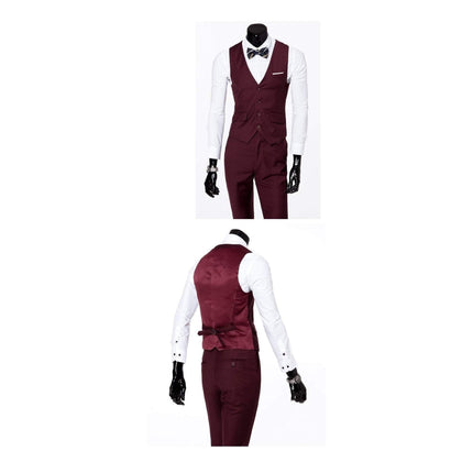 Men's Wine One Button Slim Fit Suit - Three Piece