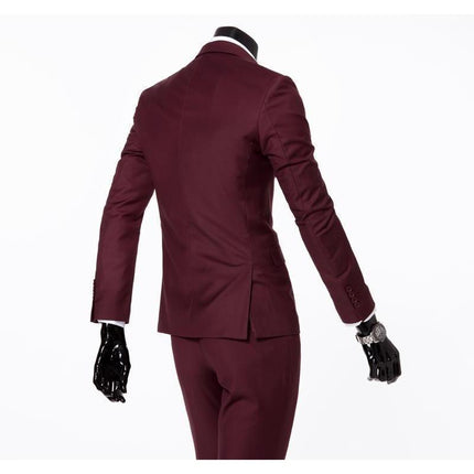 Men's Wine One Button Slim Fit Suit - Three Piece