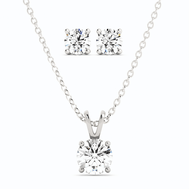 3CTW Moissanite Stud Earrings & Pendant Necklace Set in 14K White Gold Overlay