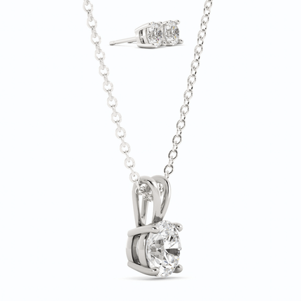 3CTW Moissanite Stud Earrings & Pendant Necklace Set in 14K White Gold Overlay