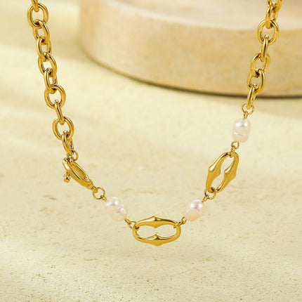 Stainless Steel Necklace Stitching Craft Inlaid Pearl Chain High Grade Clavicle Necklace for Women