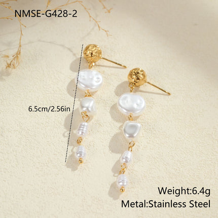 Retro Design Imitation Baroque Pearl Earrings Stainless Steel Earrings Plated 18K Gold Light Luxury Ear Rings