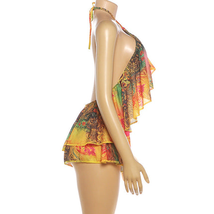 Spring Women Clothing Sexy Halter Backless Top Loose Super Short Shorts Two Piece Sets