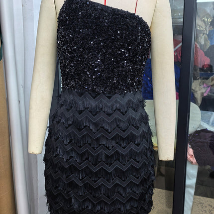Sexy One Shoulder Tassel Sequ Dress